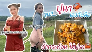 เลาะทุ่ง หาปูนาสดๆ ใส่ตำกระท้อนแช่บๆ #สาวลาวน่าฮัก #aonenystory