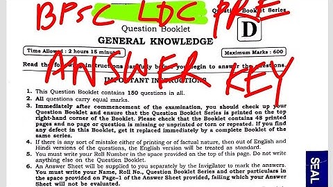 # BPSC LDC PRE ANSWER KEY ## Question BOOKLET SERIES D ### 26/02/2022