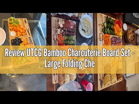 Review UTCG Bamboo Charcuterie Board Set - Large Folding Cheese Board with Knife Set - Unique White