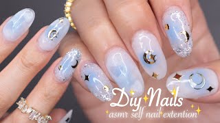 baby blue gel x nails  asmr self nails at home