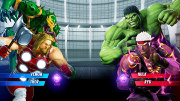 Green Venom & Thor vs Hulk & Evil Ryu (Very Hard) Marvel vs Capcom | 4K UHD Gameplay