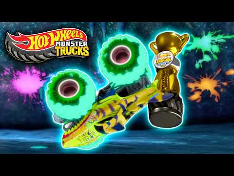 🌙 Corrida do Campeonato que Brilha no Escuro! 🏆 | Hot Wheels Monster Trucks