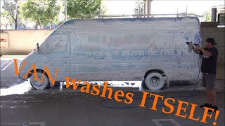 MOBILE DETAIL VAN GIVES ITSELF FOAM BATH: foam cannon detailing sprinter, small youtuber practicing