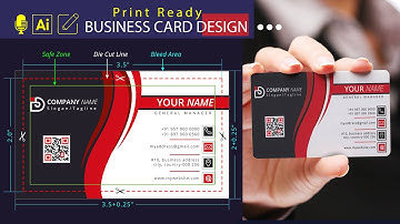 Print Ready Business Card Design in Illustrator | Create visiting card die cut line & bleed section