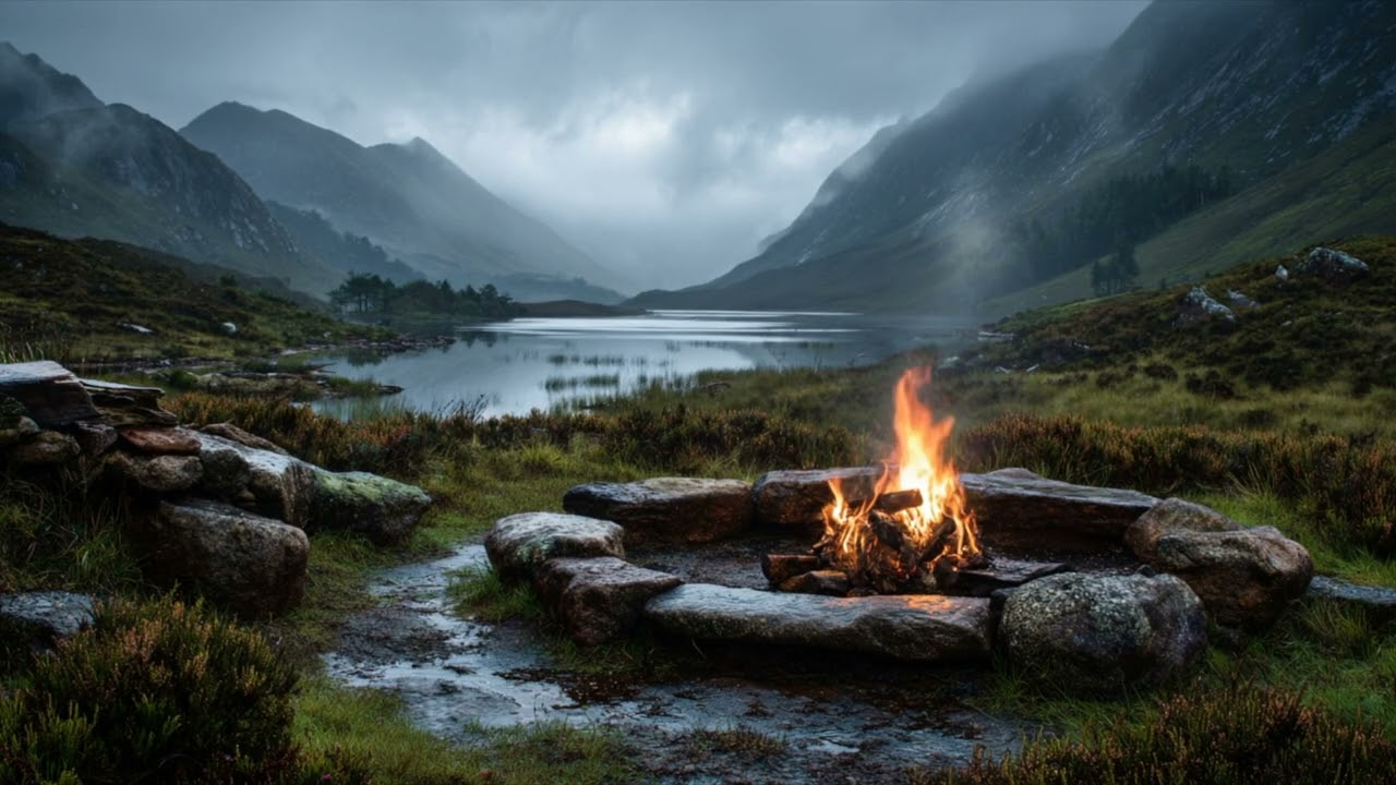 8 Hour Scottish Highlands Fireplace | 4K UHD Cozy Fire Crackling Sound | Relax, Study, Sleep Ambient
