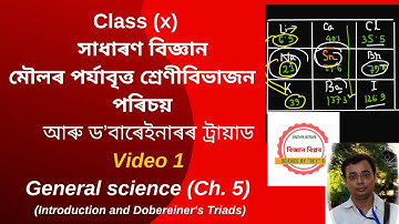 CLASS X (মৌলৰ পৰ্যাবৃত্ত শ্ৰেণীবিভাজন)VIDEO 1 পৰিচয় আৰু ড’বাৰেইনাৰৰ ট্ৰায়াড CHAPTER 5 সাধাৰণ বিজ্ঞান