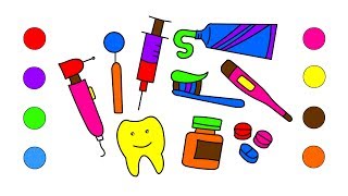 How to Draw Doctor Medical Kit for Kids | Coloring Pages Medicines set| Art Colours Colored Markers