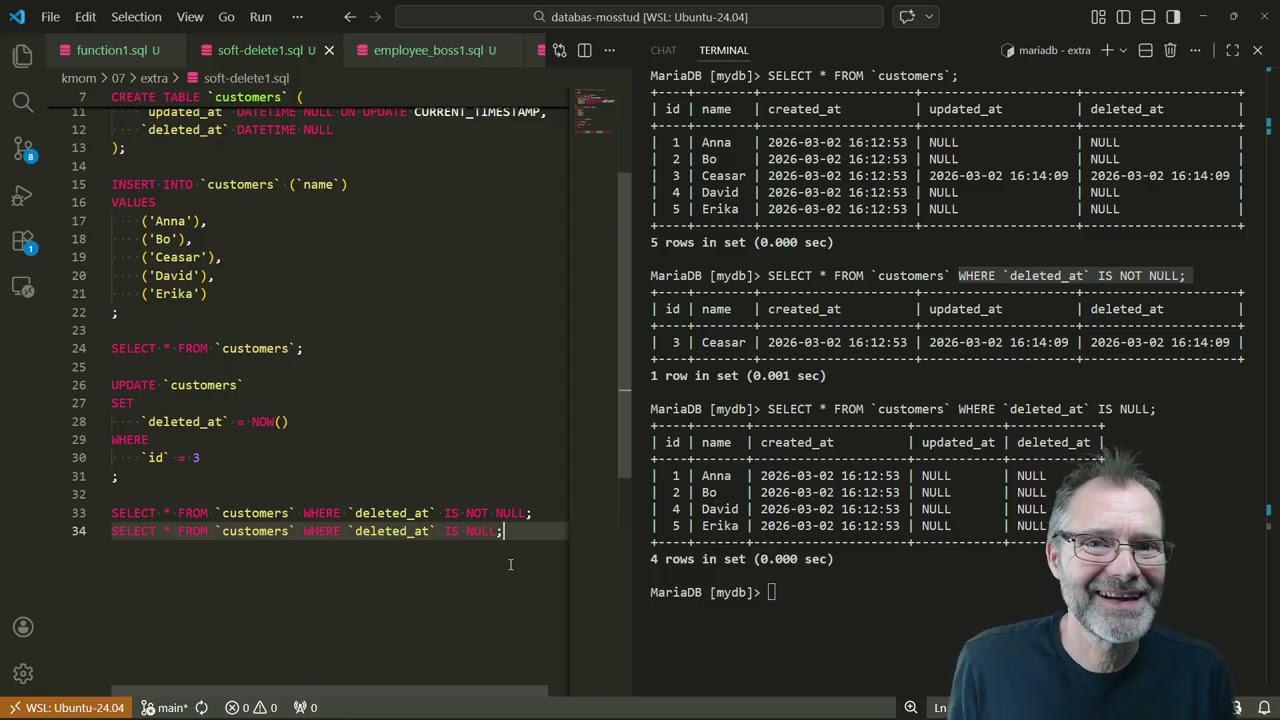 [databas] kmom07 (2 av 2) - SQL extra övning med self join, soft delete, LOAD DATA INFILE