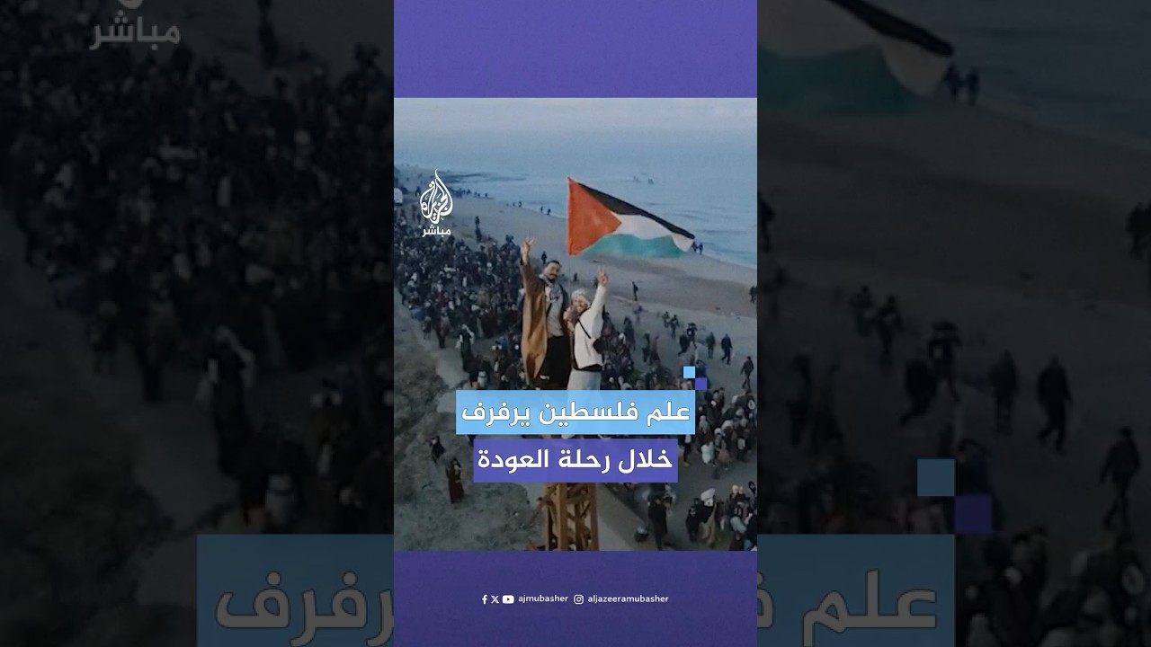 العلم الفلسطيني يرفرف بشارع الرشيد خلال عودة مئات الفلسطينيين إلى أرضهم في شمال قطاع غزة