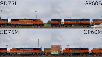 Seattle Trains: EMD Power BNSF Manifest Freight, SD75I/M GP60B/M, B-Unit on Mainline in Auburn 60fps