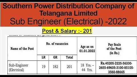 Southern Power Distribution Company of Telangana Limited Sub Engineer Electrical Online Form 2022  P