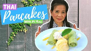 Thai Pancakes with Bai Tui (ใบเตย) tutorial- make it from scratch