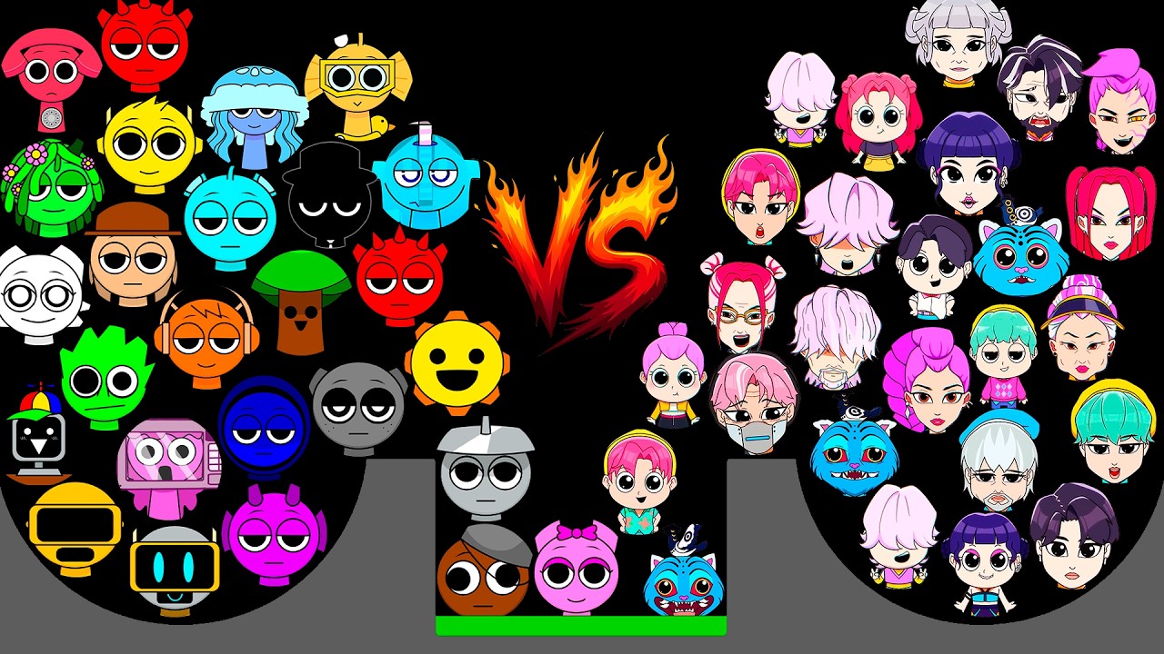 SPRUNKI VS K-POP DEMON HUNTERS Marbles Tournament - Sprunki Marble Race in Algodoo