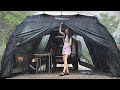 Camping sous la pluie battante relaxing solo car black shelter vibes rain asmr