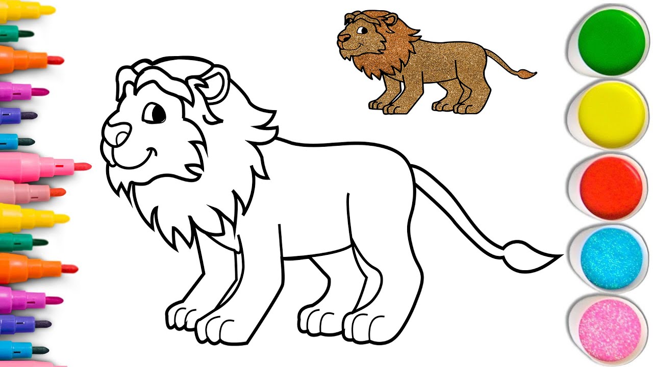 Lion Glitter Coloring For Kids | Lion Drawing and Coloring for Kids ...