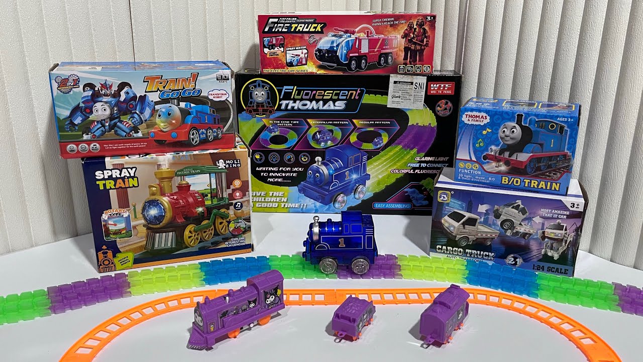Unboxing dan merakit mainan kereta thomas And Friends, Thomas robot, Truck, Kereta ungu, Kereta uap