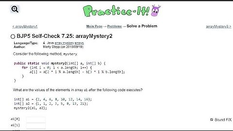 Java Practice It   |   Self-Check 7.25: arrayMystery2   |   arrays, syntax, array basics