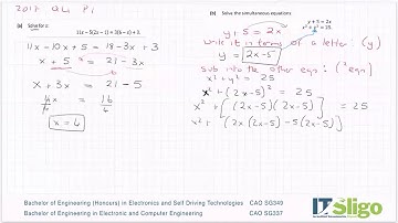 Algebra Simultaneous Equations 2017 Q4 Paper 1 Leaving Cert Ordinary Level