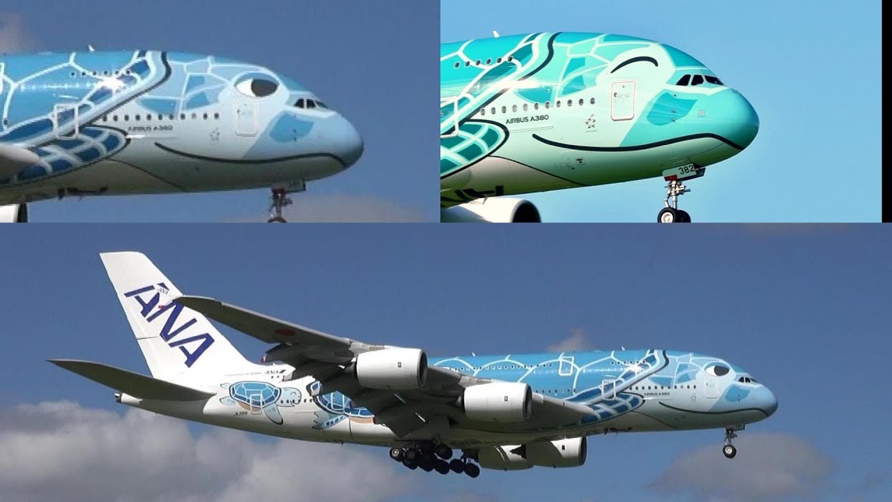 フライングホヌ ANA Airbus A380 1号機(JA381A)＆2号機（JA382A)成田空港へ着陸 - YouTube