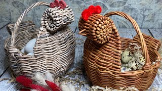 картинка: Корзина-курочка из бумажной лозы