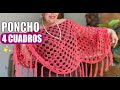 🌷 Cómo TEJER EN GANCHO O CROCHET UN PONCHO DE CUATRO CUADROS | Muy Fácil | Yo Tejo con Laura Cepeda🌷