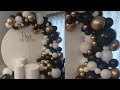 Black, White and Gold balloon garland - With Circular backdrop// Tutorial