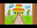 Beautiful scenery drawing tutorial for beginners step by step ||beautiful house drawing tutorial||