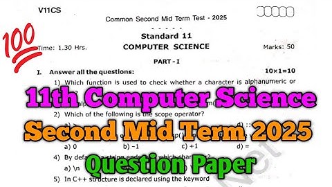 11th Computer Science Second Mid Term 2025 Question Paper
