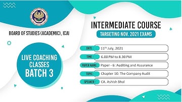 Intermediate Paper 6: AA | Topic: Chapter 10: The Company Audit | Session 2 | 11 July, 2021