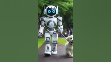 A robot running a dog in a park. #robotics #performance #automation #humanoid #humanoidrobot #adapti