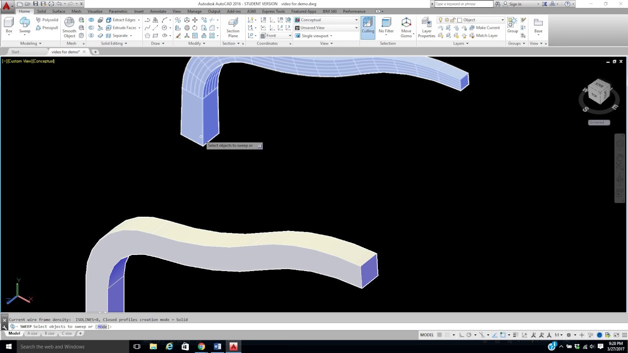 3D Sweep command - YouTube