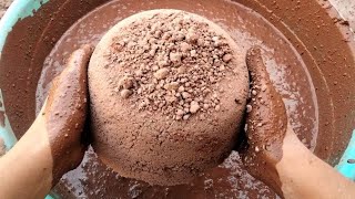 Red stoney Gritty brown dirt 🤎 sand mix water 💦 crumbling dipping mouthwatering paste play ASMR