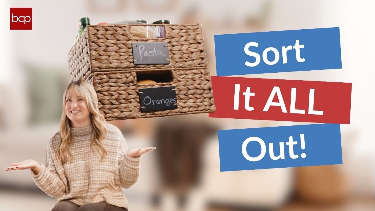 Set of 4 Water Hyacinth Pantry Baskets w/ Chalkboard, Chalk Marker