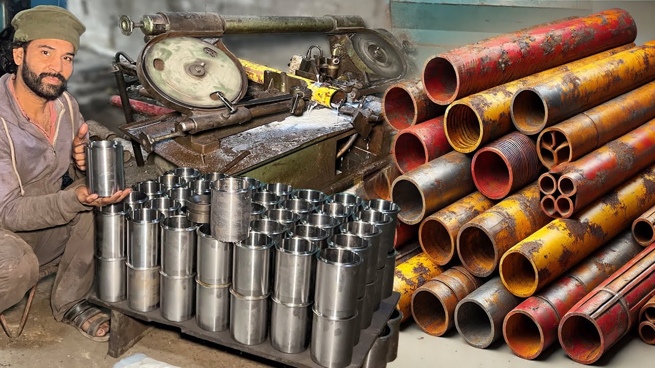Incredible Recycling Process of 5-Inch Rusted Iron Pipes into High-Performance Engine Sleeves