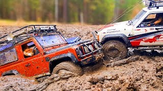 RC Cars Rescue Stuck in The MUD - Mitsubishi Pajero, Jeep Cherokee, Land Rover Defender 90