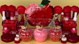 RED SLIME ❤️ Mixing makeup and glitter into Clear Slime. Satisfying Slime Videos 1080p.