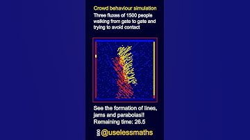 Crowd simulation: 3 fluxes moving towards 3 gates forming lines parabolas and jams