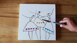 Abstract Figure Painting Demo / Easy Stick Figures / Using only Acrylics and Palette Knife