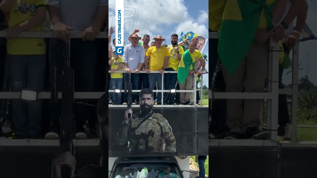 Flávio Bolsonaro e Alfredo Gaspar seguem em carreata do aeroporto ao Jaraguá