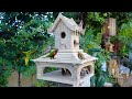 Build Most Modern Wooden Castle Bird House Bird Feeder and Feeding the Birds