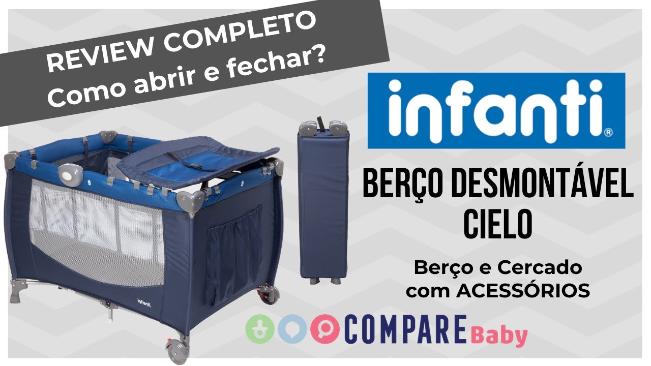 Berço Portátil Desmontável cinza Hello Infanti