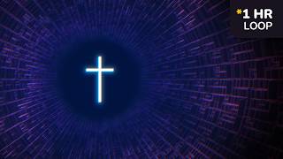 Neon Cross in Deep Blue Cyber Tunnel || 1 Hour 4K Worship Background Loop | Space for Text