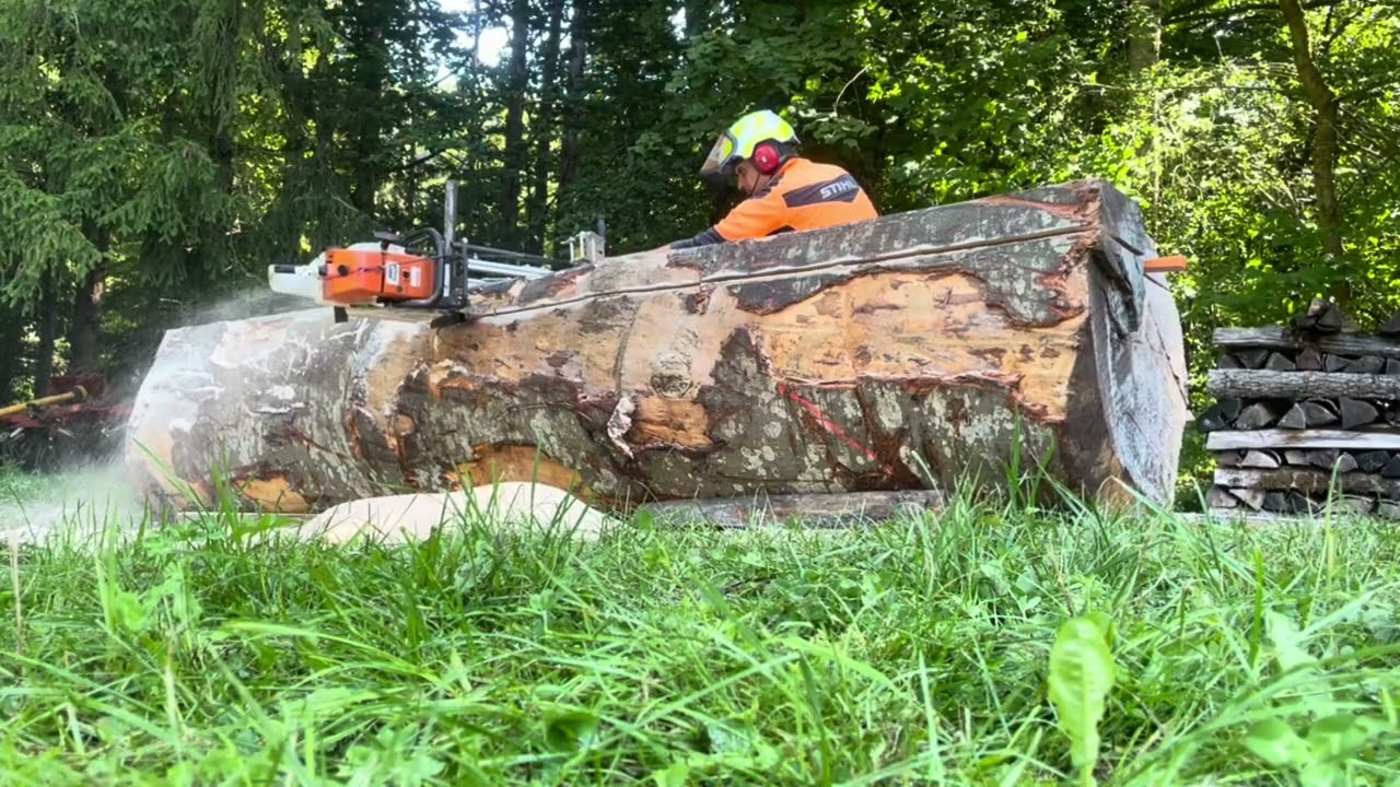 XXL Buche aufsägen mit Anbausägewerk 