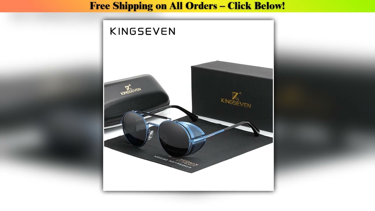 Genuine KINGSEVEN Retro Round Steampunk Sunglasses Men Retro Women Sun Glasses Shades Vintage Trave