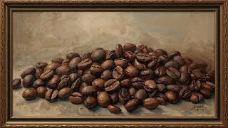 Roasted Coffee Beans Still Life Painted ☕ | 2H | Brown Frame TV Art 🔇