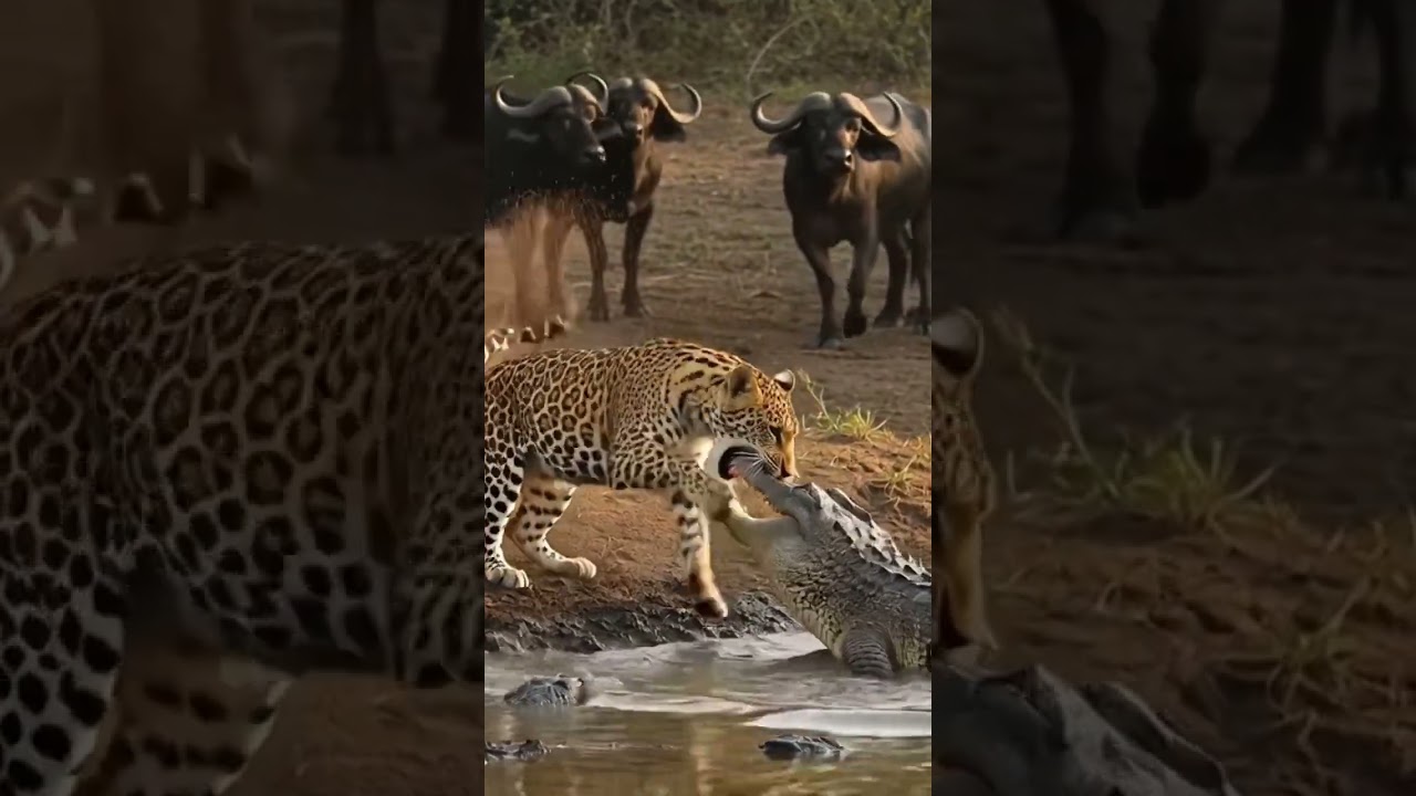Leopard Vs Crocodile  river 