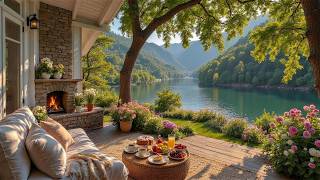 Soothing Summer Piano Music Lakeside Cabin 🌿 Fireplace Sounds & Nature Sounds Ambience