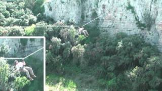 Test : 60 meters highline, backup fall on dynema rope