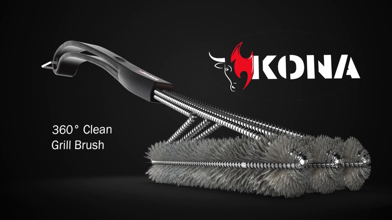360° stainless steel BBQ grill cleaning brush by Kona 
