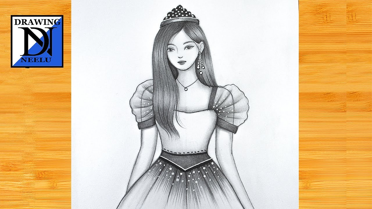 How to draw a girl With Beautiful Princess Dress // step by step - Pencil  Sketch. - YouTube